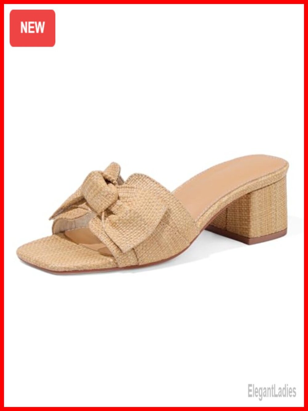 Raffia Heeled Sandals Womens Chunky Block Heel Square Toe Mules Slip On Dressy